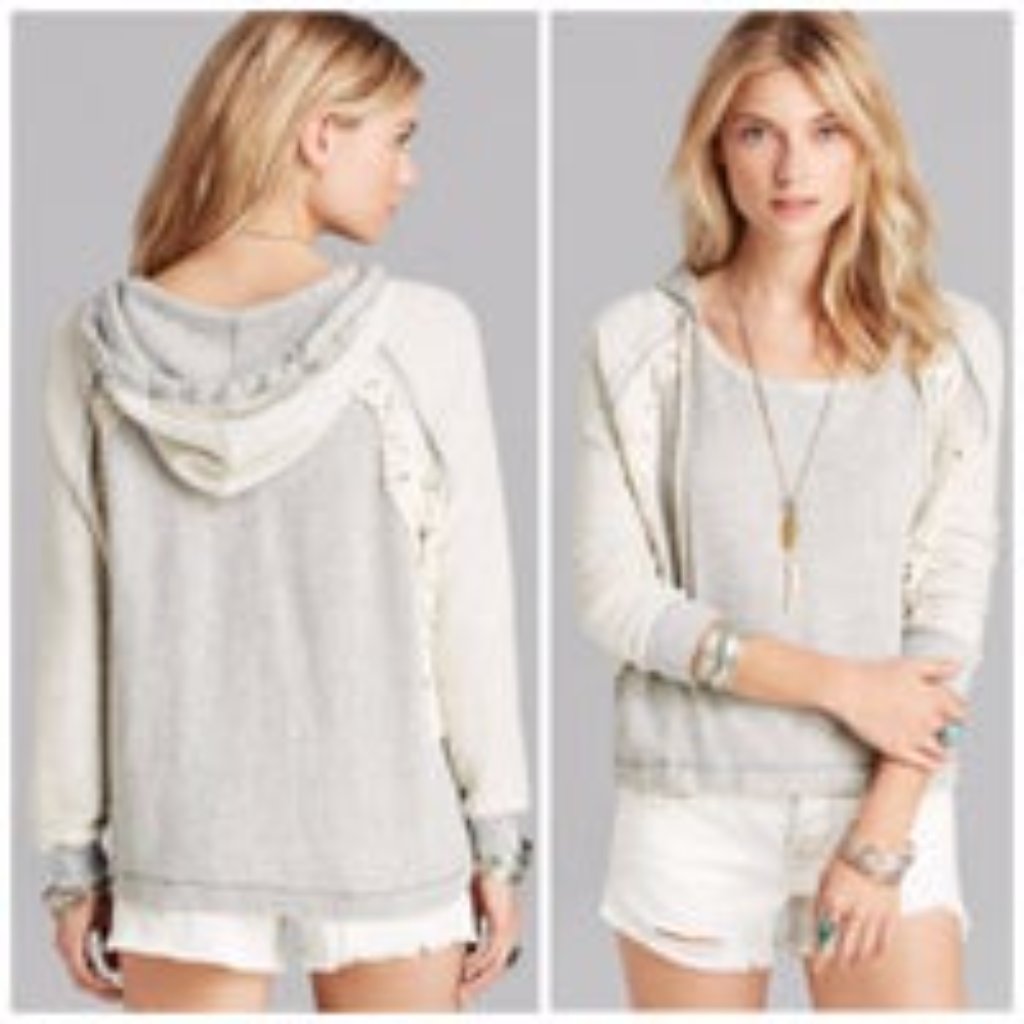 Free People Only You Gray Hoodie With Lace Detail Size Small